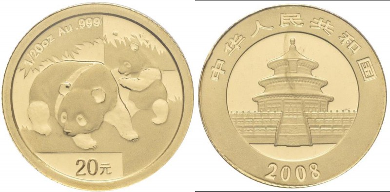 China - Volksrepublik: 20 Yuan 2008, Goldpanda, KM# 1815, Friedberg B18. 1,56 g ...