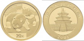 China - Volksrepublik: 20 Yuan 2008, Goldpanda, KM# 1815, Friedberg B18. 1,56 g (1/20 OZ), 999/1000 Gold, in Kapsel.
 [plus 0 % VAT]