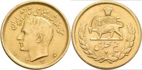 Iran: Muhammad Reza Pahlavi Shah 1941-1979: ½ Pahlavi SH 1334 = 1955. KM# 1161, Friedberg 102. 4,01 g, 900/1000 Gold. Kleiner Randfehler. Vorzüglich....