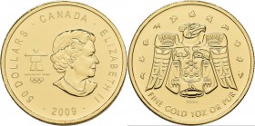 Kanada: Elizabeth II. 1952-,: 50 Dollars 2009, Olympische Winterspiele Vancouver 2010 - Thunderbird. KM# 1037. 31,11 g (1 OZ), 999/1000 Gold. Stempelg...