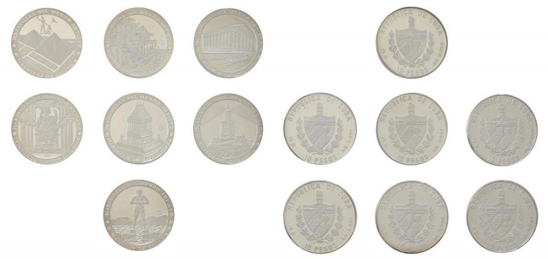 Kuba: Set 7 x 10 Pesos 1997 die 7 Weltwunder der Antike. KM# 593 - KM# 599. Jede...
