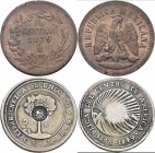 Mexiko: Lot 3 Münzen, dabei Mexiko: 1 Centavo 1879, 1 Centavo 1891 (KM# 391.6), Costa Rica: 2 Reales 1849 der Central American Republic mit Gegenstemp...