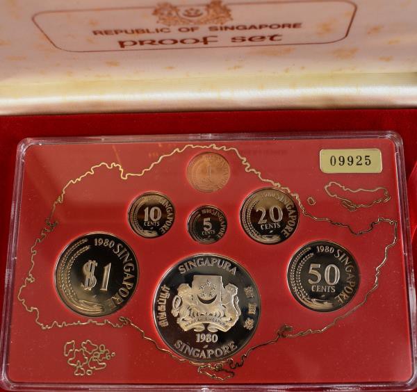Singapur: Proof Set 1980 (7 coins), KM-PS 13 (KM# 1-6,17.2), mit Zertifikat, in ...