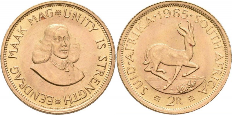 Südafrika: 2 Rand 1965, KM# 64, Friedberg 11. 7,99 g, 917/1000 Gold, vorzüglich....