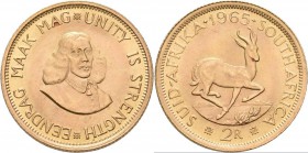 Südafrika: 2 Rand 1965, KM# 64, Friedberg 11. 7,99 g, 917/1000 Gold, vorzüglich.
 [plus 0 % VAT]