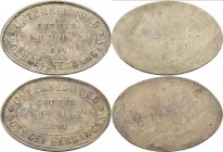 Sumatra: Plantage Token / Plantation Token: Lot 2 Stück: 2 x 1/2 Dollar 1891 der Niederländisch-Indischen Plantage. Oval, einseitig. UNTERNEHMUNG SOEN...