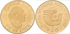 Tonga: Topou IV. 1965-2006: 20 Pa'anga 1980, F.A.O., Rural Women's Advancement. KM# 65, Friedberg 17. 0,82 g, 917/1000 Gold. Stempelglanz.
 [plus 0 %...