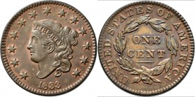 Vereinigte Staaten von Amerika: 1833 Large Cent N-5 Brown Red Unc Purchased M&G Auctions August 1995, lot 246. Choice, lustrous, red and brown coin.
...