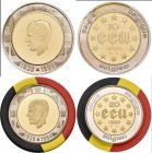 Belgien: Baudouin I. 1951-1993: Lot 2 Münzen: 10 Ecu + 20 Ecu 1990, 60 Geburtstag. Zentrum aus 900/1000 Gold, Aussenring aus 833/1000 Silber. 1/10 + 1...