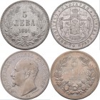 Bulgarien: Lot 2 Stück: 5 Leva 1884 (Alexander I.) und 5 Leva 1892 (Ferdinand I.), sehr schön.
 [taxed under margin system]