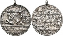 Frankreich: Lothringen, Charles III: 1545-1608: tragbare Silbergußmedaille (unbekannter Medailleur) auf die Freilassung von Georg Oerner, Richter zu O...