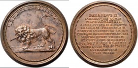 Frankreich: Lothringen: Bronze Suiten Medaille o.J., von Saint-Urbain, auf Gerard von Elsass. E FORTI FORTITVDO, Löwe mit Zepter im Mund // 13 Zeilen ...