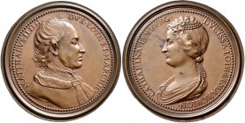 Frankreich: Lothringen: Bronze Suiten Medaille o.J., von Saint-Urbain, auf Matthäus II. und seine Gemahlin Katharina von Limburg. MATTHAEVS II D G DVX...