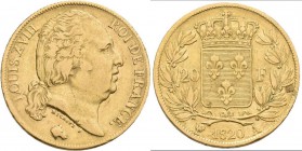 Frankreich: Louis XVIII. 1814-1824: 20 Francs 1820 A, KM# 712.1, Friedberg 538. 6,37 g, 900/1000 Gold, schön - sehr schön.
 [plus 0 % VAT]