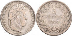 Frankreich: Louis Philippe I. 1830-1848: 5 Francs 1832 W, Lille, Gadoury 678, Davenport 91, 24,72 g, schön-sehr schön.
 [taxed under margin system]