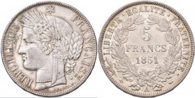 Frankreich: 2. Republik 1848-1852: 5 Francs 1851 A, Gadoury 719, 24,78 g, Kratzer, sehr schön-vorzüglich.
 [taxed under margin system]
