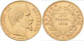 Frankreich: Napoleon III. 1852-1870: 20 Francs 1854 A, KM# 781.1, Friedberg 573. 6,43 g, 900/1000 Gold. Kratzer, sehr schön.
 [plus 0 % VAT]
