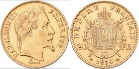 Frankreich: Napoleon III. 1852-1870: 20 Francs 1870 BB. Friedberg 585, Gadoury 1062. 6,44 g, 900/1000 Gold. Kleiner Randfehler, Kratzer, sehr schön.
...