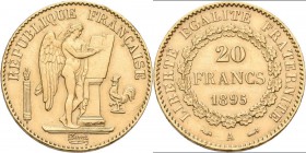 Frankreich: 3. Republik 1871-1940: 20 Francs 1895 A. KM# 825, Friedberg 592. 6,42 g, 900/1000 Gold. Sehr schön.
 [plus 0 % VAT]