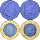 Gibraltar: SET von 2 Münzen: 160 Jahre ”Uniform Penny Post” - Blaue Mauritius, ½ Crown 2000 mit Goldring (9g fein) und blauer Titankern KM# 883, und 5...
