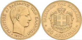 Griechenland: George I. 1863-1913: 20 Drachmen 1876 A, KM# 49, Friedberg 15. 6,42 g, 900/1000 Gold, sehr schön.
 [plus 0 % VAT]