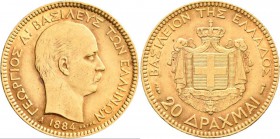 Griechenland: George I. 1863-1913: 20 Drachmen 1884 A, KM# 56, Friedberg 18. 6,42 g, 900/1000 Gold, sehr schön.
 [plus 0 % VAT]