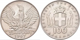 Griechenland: Constantin II., 1964-1973: 100 Drachmen 1967, 24,94 g, Stempelglanz.
 [taxed under margin system]