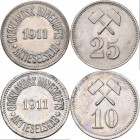 Grönland: Dänische Kolonie 1721-1924: Lot 2 Münzen / Jetons: 10 Öre und 25 Öre Token 1911 der Greenland Mining Ltd / Grönlandsk Minedrifts Aktieselska...