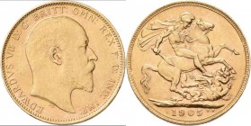 Großbritannien: Edward VII. 1901-1910: Sovereign 1905, KM# 805, Friedberg 400. 7,99 g, 917/1000 Gold. Kratzer, sehr schön.
 [plus 0 % VAT]