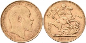 Großbritannien: Edward VII. 1901-1910: Sovereign 1910, KM# 805, Friedberg 400. 7,99 g, 917/1000 Gold. Sehr schön.
 [plus 0 % VAT]