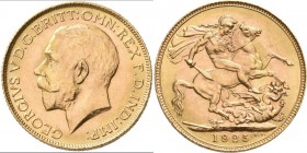 Großbritannien: Georg V. 1910-1936: Sovereign 1925, KM# 820, Friedberg 404. 7,99 g, 917/1000 Gold. Vorzüglich.
 [plus 0 % VAT]