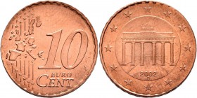 Deutschland: 10 Cents 2002 D, Fehlprägung/Materialverwechslung, auf Kupfer-/Stahlronde des 2 Centsstück mit Rille, magnetisch, 3,06 g, von großer Selt...