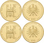 Deutschland: 2 x 100 Euro 2003 Quedlinburg (A - Berlin), in Originalkapsel und Etui, mit Zertifikat, Jaeger 502. Jede Münze wiegt 15,55 g (1/2 OZ), 99...