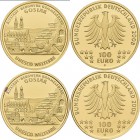 Deutschland: 2 x 100 Euro 2008 Altstadt Goslar (D,F), in Originalkapsel und Etui, mit Zertifikat, Jaeger 538. Jede Münze wiegt 15,55 g, 999/1000 Gold....