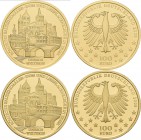 Deutschland: 2 x 100 Euro 2009 Trier (A,D), in Originalkapsel und Etui, mit Zertifikat, Jaeger 547. Jede Münze wiegt 15,55 g, 999/1000 Gold. Stempelgl...