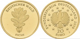 Deutschland: 20 Euro 2010 Eiche (J - Hamburg). Serie Deutscher Wald. Jaeger 552. 3,89 g, 999/1000 Gold, in Originalkapsel und Holzetui mit Umhülle und...