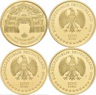 Deutschland: 3 x 100 Euro 2010 Würzburger Residenz (A,D,J), in Originalkapsel und Etui, mit Zertifikat, Jaeger 555. Jede Münze wiegt 15,55 g, 999/1000...
