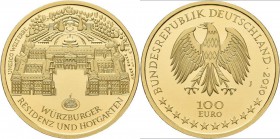 Deutschland: 100 Euro 2010 Würzburger Residenz (J - Hamburg), in Originalkapsel und Etui, mit Zertifikat, Jaeger 555. 15,55 g, 999/1000 Gold. Stempelg...