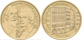 Österreich: 50 Euro 2006 Grosse Komponisten - Wolfgang Amadeus Mozart. KM# 3130, Friedberg 945. In Kapsel, Schatulle, Zertifikat und Umkarton. 10,14 g...