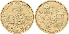 Österreich: 100 Euro 2008 Kronen der Habsburger - Die Krone des Hl. Römischen Reiches. Darstellung des Kaisers Otto I., im Hintergrund Peterskirche in...