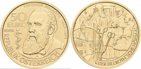 Österreich: Lot 3 Goldmünzen: 50 Euro 2009 Grosse Mediziner: Theodor Billroth. KM# 3171, Friedberg 951. In Kapsel, Schatulle, Zertifikat und Umkarton....