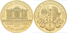 Österreich: 100 Euro 2008 Wiener Philharmoniker. KM# 3095, Friedberg B5. 31,11 g (1 OZ), 999/1000 Gold. Stempelglanz.
 [plus 0 % VAT]