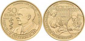 Österreich: Lot 4 Goldmünzen: 50 Euro 2010 Grosse Mediziner: Baron Clement von Pirquet. KM# 3194, Friedberg 953. In Kapsel, Schatulle, Zertifikat und ...