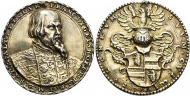 Haus Habsburg: Ferdinand I. 1521-1564: Silbergussmedaille o.J. (1553?) altvergoldet, von Joachim Deschler auf den kaiserlichen Rat und Gelehrten der U...