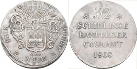 Hamburg: 32 Schillinge Hamburger Courant 1808 HSK. 18,4 g. AKS 12, Jaeger 38, Kahnt 188. Sehr schön.
 [taxed under margin system]