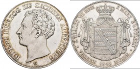 Sachsen-Altenburg: Joseph 1834-1848: 2 Thaler / Doppeltaler / 3 ½ Gulden / Vereinsmünze 1843 G. AKS 48, Davenport 811. 37,1 g. Kratzer im Feld, winzig...