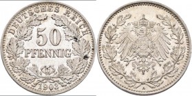 Umlaufmünzen 1 Pf. - 1 Mark: 50 Pfennig 1903 A, Jaeger 15, vorzüglich.
 [taxed under margin system]