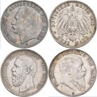 Baden: Lot 3 Münzen: 5 Mark 1875, Jaeger 27, 5 Mark 1907, Jaeger 333, 3 Mark 1910, Jaeger 39. Alle Münzen in sehr schön.
 [taxed under margin system]...