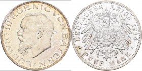 Bayern: Ludwig III. 1913-1918: 5 Mark 1914, Jaeger 53, winz. Kratzer, Stempelbruch bei F (von Fünf), vorzüglich.
 [taxed under margin system]