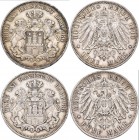 Hamburg: Freie und Hansestadt: Lot 2 Münzen: 3 Mark 1910, Jaeger 64, 5 Mark 1900, Jaeger 65. Sehr schön.
 [taxed under margin system]